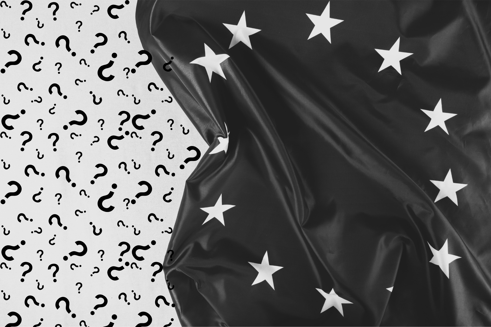 un drapeau noir de l'europe qui se lève dévoile une multitude de points d'interrogation